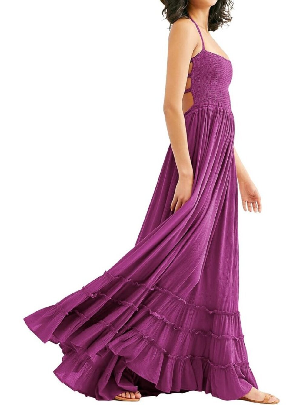 Women's Plum Summer Boho Sexy Backless Long Comfortable Stylish Maxi Dress